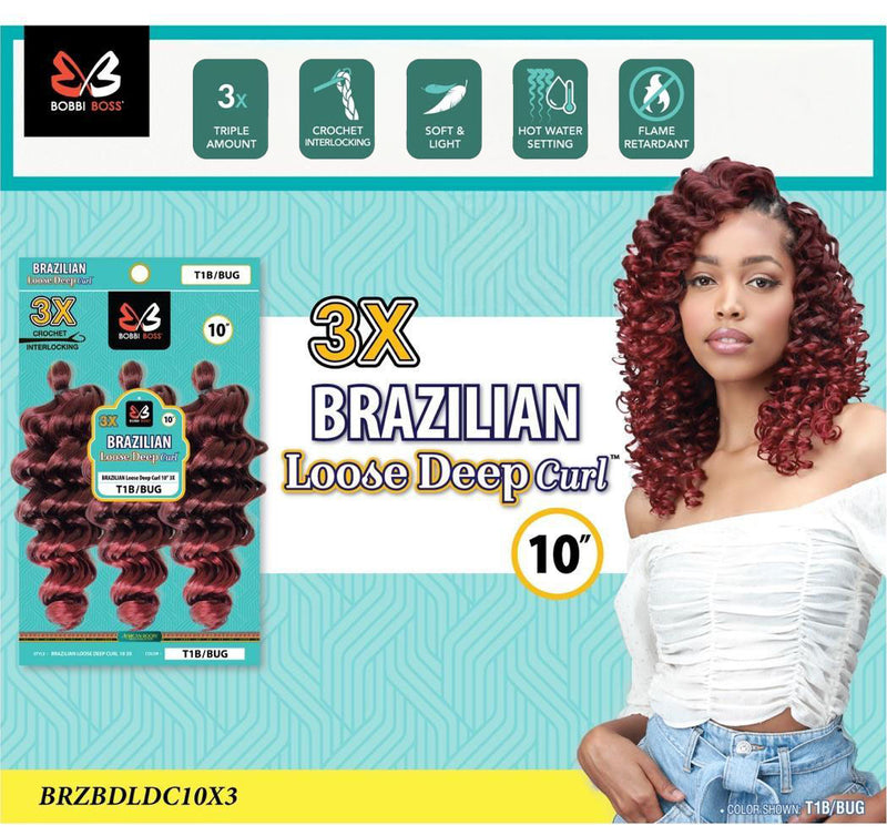 Bobbi Boss Synthetic Crochet Braid 3X BRAZILIAN LOOSE DEEP CURL 10" | Loc & Lovely Beauty Supply