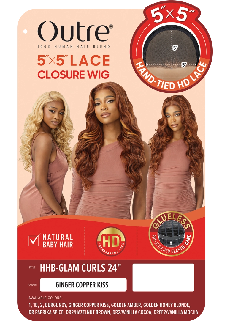 Outre Human Hair Blend 5x5 Lace Closure Glueless HD Lace Front Wig HHB GLAM CURLS 24" | Loc & Lovely Beauty Supply