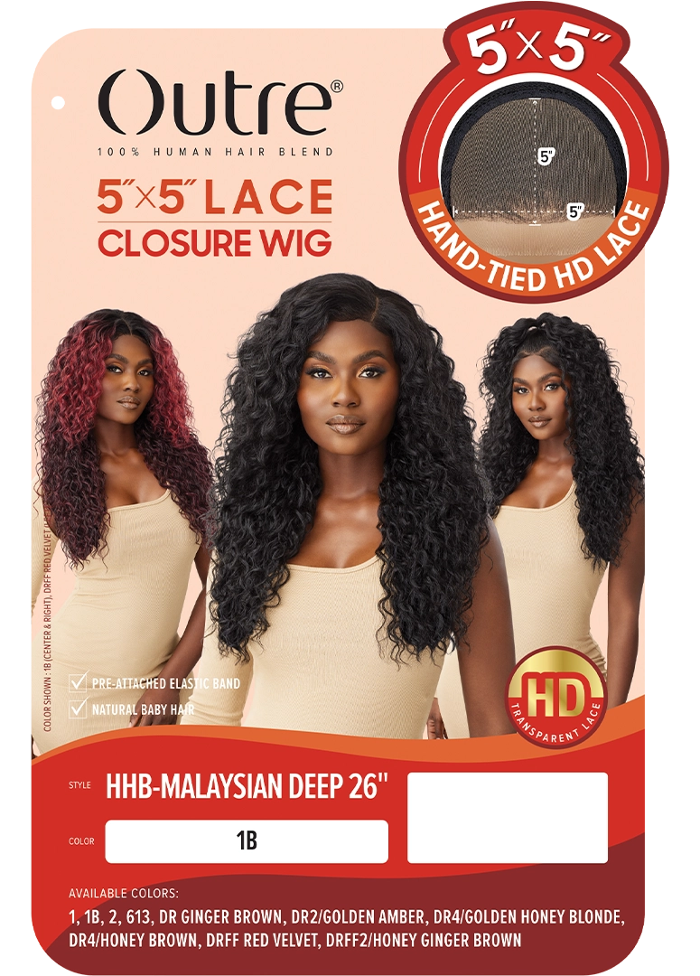 Outre Human Hair Blend 5x5 Lace Closure Glueless HD Lace Front Wig HHB MALAYSIAN DEEP 26" | Loc & Lovely Beauty Supply
