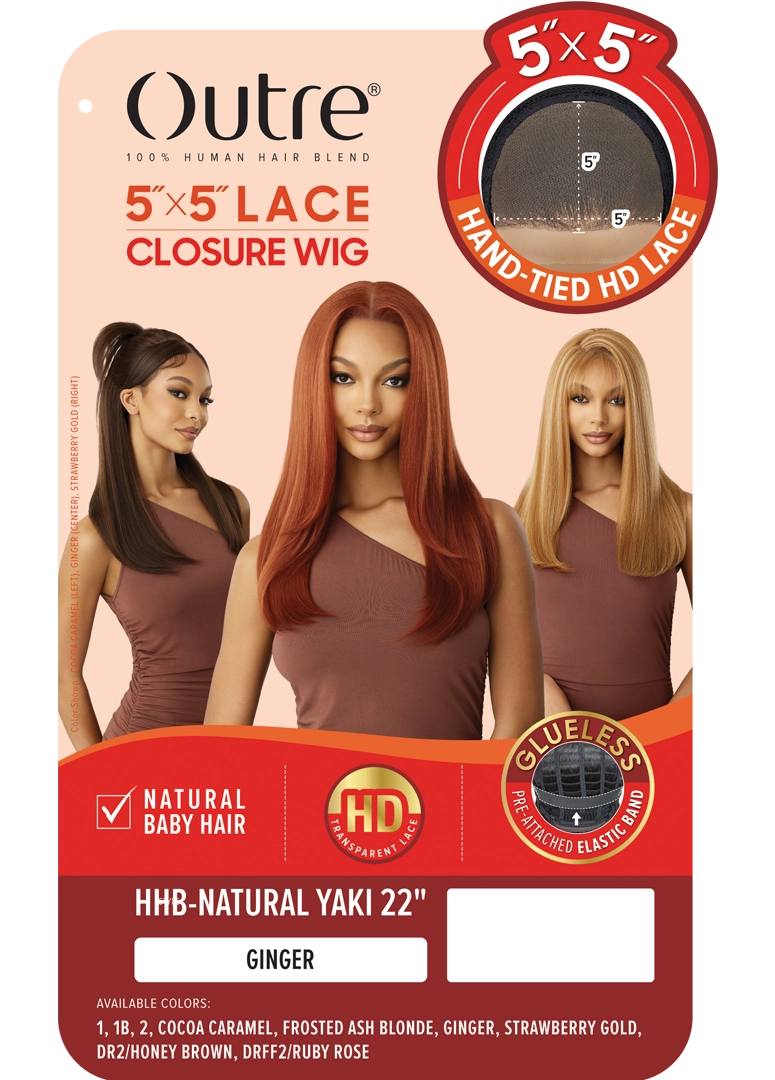 Outre Human Hair Blend 5x5 Lace Closure Glueless HD Lace Front Wig HHB NATURAL YAKI 22" | Loc & Lovely Beauty Supply