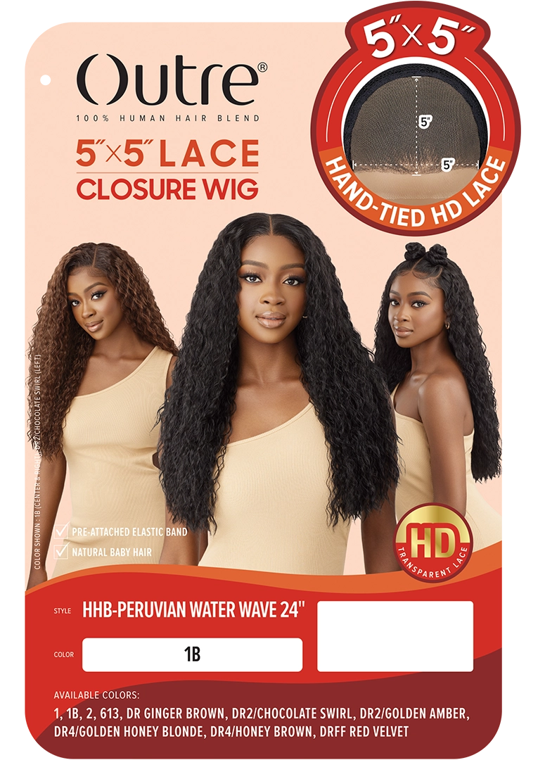 Outre Human Hair Blend 5x5 Lace Closure Glueless HD Lace Front Wig HHB PERUVIAN WATER WAVE 24" | Loc & Lovely Beauty Supply