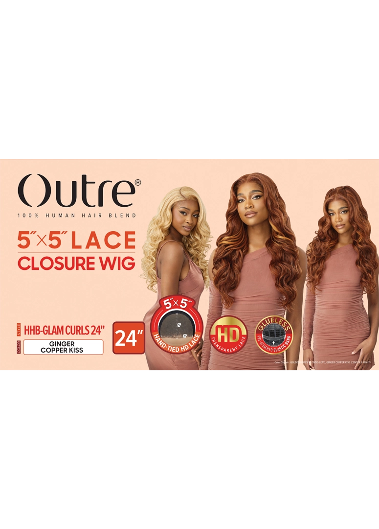 Outre Human Hair Blend 5x5 Lace Closure Glueless HD Lace Front Wig HHB GLAM CURLS 24" | Loc & Lovely Beauty Supply