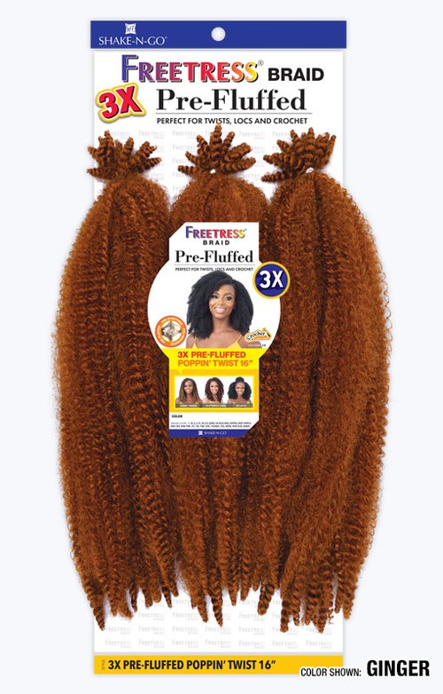 FreeTress Synthetic Crochet Braid 3X PRE-FLUFFED POPPIN' TWIST 16" | Loc & Lovely Beauty Supply