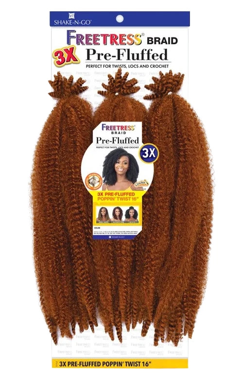 FreeTress Synthetic Crochet Braid 3X PRE-FLUFFED POPPIN' TWIST 16" | Loc & Lovely Beauty Supply