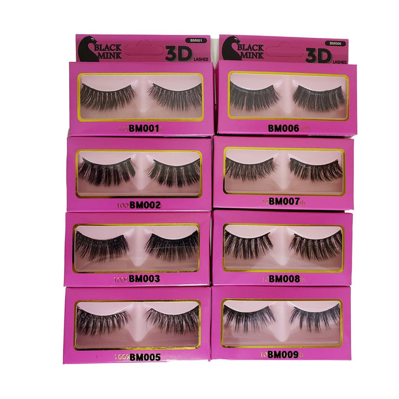 (12 Pack) Black Mink 3D Lashes | Loc & Lovely Beauty Supply