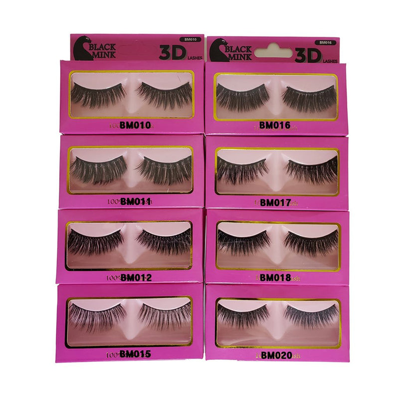 (12 Pack) Black Mink 3D Lashes | Loc & Lovely Beauty Supply
